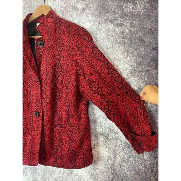 Coldwater Creek Jacket Women's W18 Red Jacquard Blazer Elegant Old Money Luxury - Picture 4 of 16